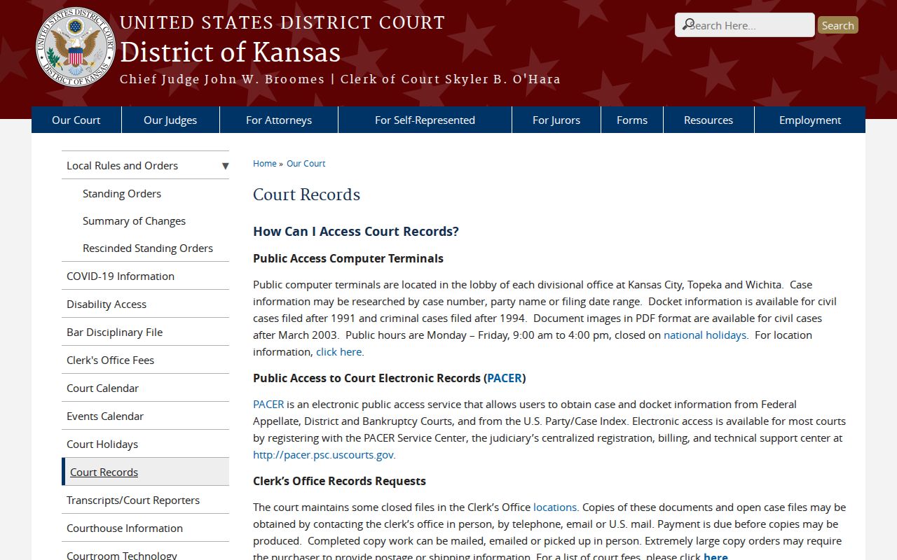 Hodgeman County court records federal clerk terminal access